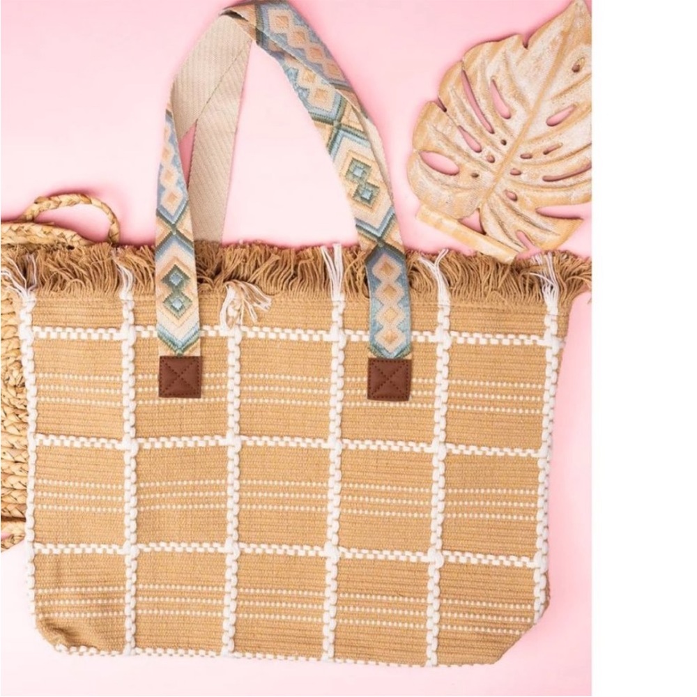 Stylish Tan Woven Tote Bag